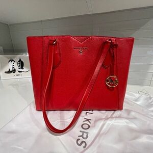 Michael Kors Red Leather Tote Bag